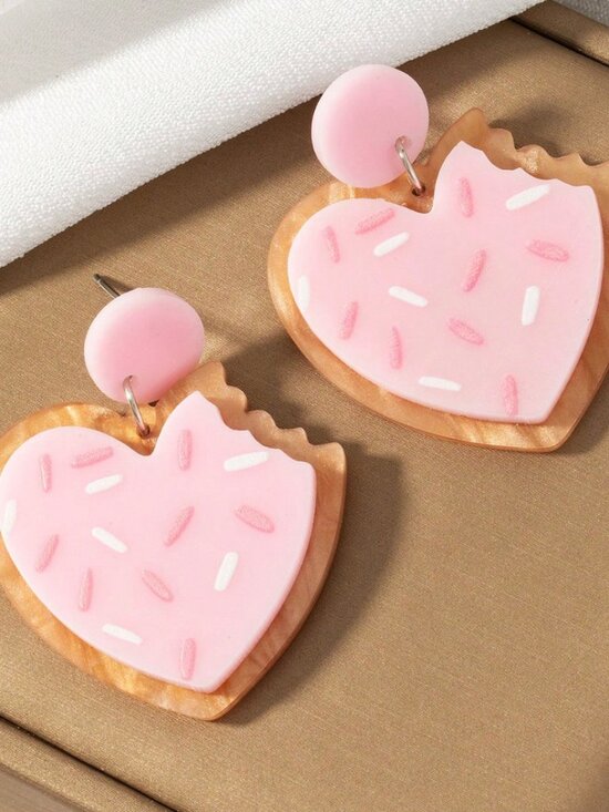 Pink Heart Gingerbread Cookie Earrings - Picture 2 of 4